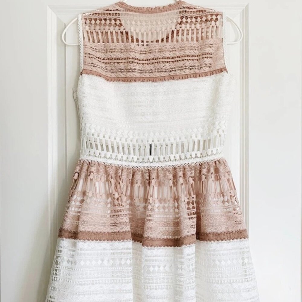 NWT ALEXIS Melania Lace Cut Out Fit & Flare Dress in White Pink Size M - Picture 7 of 8